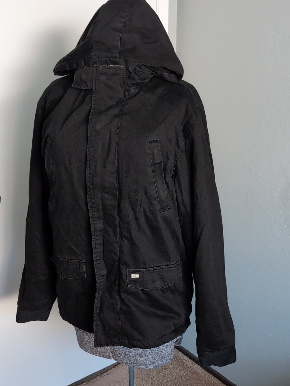 Men's Black Military Field Jacket with Hood